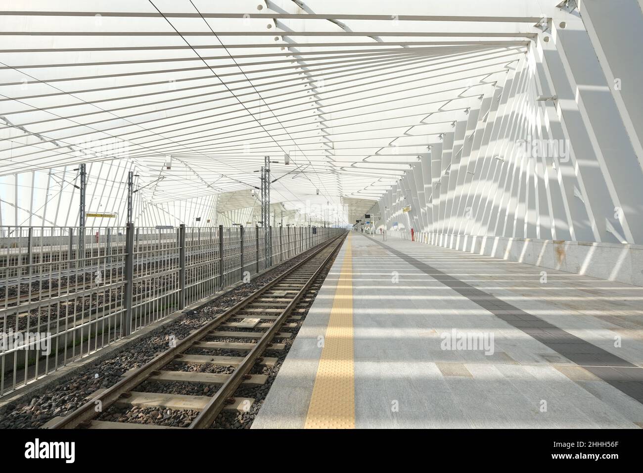 Interior of Calatrava train station. New high-speed train station `Stazione di Bologna e Reggio Emilia AV Mediopadana, Reggio Emilia, Italy Stock Photo